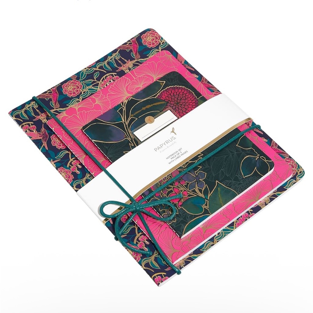 Papyrus Floral Notebook Set in Navy, Bright Pink & Teal